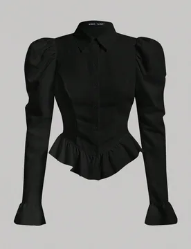 Camisa De Manga Globo Para Mujer Con Detalle De Volante En El Dobladillo L - Shein - FashionsVida