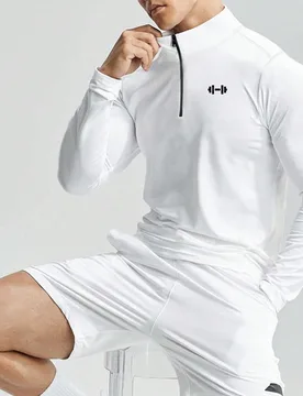 Chaqueta deportiva blanca para hombres con cuello alto y cremallera para comodidad activa, ropa de entrenamiento para hombres, ropa de gimnasio para h - Shein - FashionsVida