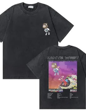 Washed Vintage Kanye West Graphics Print T-shirt Graduation Cover T Shirt Men Women Hip Hop Fashion Oversized Short Sleeve Tees - Aliexpress - FashionsVida
