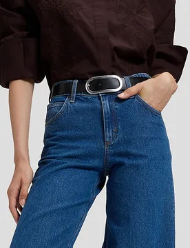 Oval Buckle Leather Belt Black Größe 80 female - Lee - FashionsVida