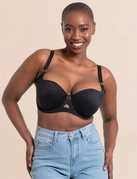 Women's Boost Me Up Balcony Bra Underwired Padded Lingerie in Black Size: 32HH - Black - Size: 32HH - Curvy Kate - FashionsVida