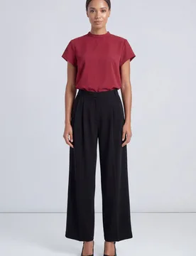Women's High Neck Twill Short Sleeve Top in Wine Size: 12 - Wine - Size: 12 - Debenhams - FashionsVida