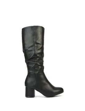 Women's 'Jackie' Ruched Mid Block High Heel Knee High Boots in Black Size: 6 - Black - Size: 6 - XY London - FashionsVida