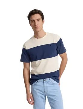 T-shirt à Manches Courtes Wide Stripe Navy Blue XL - Silbon - FashionsVida
