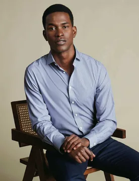 Tailored Fit Non Iron Pure Cotton Striped Shirt Navy Mix male - Charles Tyrwhitt - FashionsVida