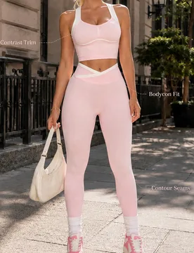 Set, Conjunto deportivo sin costuras rosa, sin mangas y sin espalda, ajuste suave y cómodo, adecuado para entrenamiento, correr, casual, yoga - Shein - FashionsVida