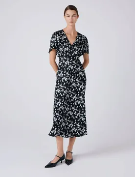Satin Floral Midi Tea Dress Black Mix female - GHOST - FashionsVida