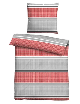 Thermo-Fleece Bettwäsche Querbalken rubin, 1x 155x220 cm + 1x 80x80 cm - Castell - FashionsVida