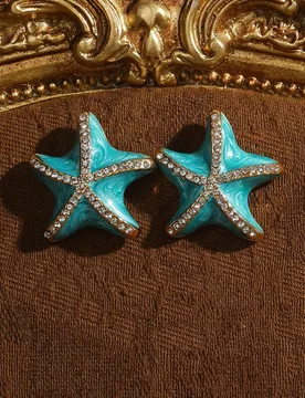 Vintage Blue Enamel Drip Oil Starfish Earrings For Women Rhinestone Luxury Antique Art Deco Gold Color Jewelry Brand Gift 2026 - Aliexpress - FashionsVida