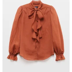 Blusa manga larga de mujer de ramio con lazada