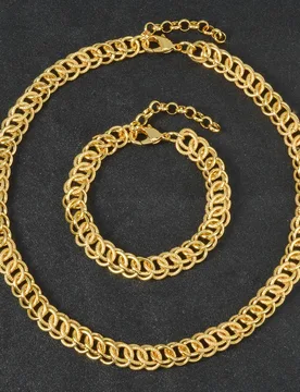 Pcs Necklace Bracelet Dubai 18k Gold-plated Uxurious Punk Style Suitable For Men Women Daily Wear Fashion Cuba Copper Jewelry - Aliexpress - FashionsVida