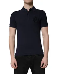 Mens Polo Shirt Embroidered Logo - Navy Cotton - Size Eu 44 (Mens)