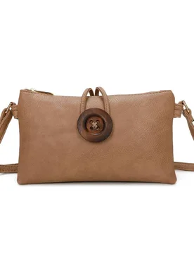 Women's Eterna Wooden Button Dual Compartment Mini Size Crossbody Bag in Khaki - Khaki - Size: One Size - Fontanella Fashion - FashionsVida
