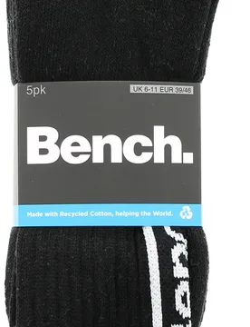 Unisex Mens Socks 5pk Medine Black - One Size - Bench - FashionsVida