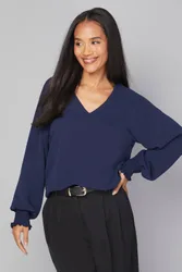 Women's Woven Shirred Cuff Overhead Shirt in Navy Size: 18 - Navy - Size: 18