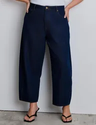 Mid Rise Barrel Leg Jeans Blue Denim female