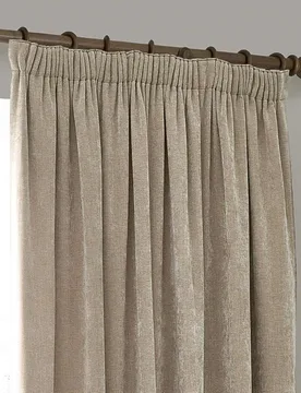 Chenille Velvet Pencil Pleat Curtains Natural - YARD - FashionsVida