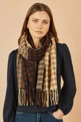 Women's Mixed Check Brown Scarf - Brown - Size: One Size