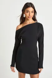 Womens Structured Bardot Mini Shift Dress - Black - Size 12 Uk