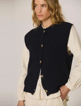 Indi & Cold - Chaleco de mujer punto canalé cuello caja - Indi & Cold - FashionsVida