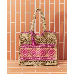 Bolso de playa con bordados geométricos