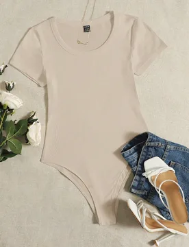 Body de punto acanalado sólido M - Shein - FashionsVida