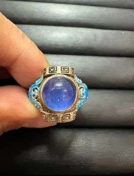 Tibetan Silver Cloisonne Ring, Inlaid Blue Star Sapphire, Retro Ethnic Style, Adjustable Open Band, Unisex Vintage Finger - Aliexpress - FashionsVida