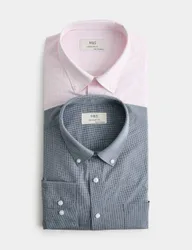 Pack Regular Fit Easy Iron Check Shirts Blue Mix male