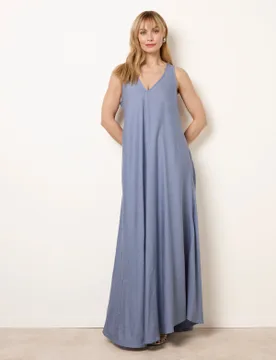 Diamante V Neck Dress - M/L / DENIM - female - Blue Vanilla - FashionsVida