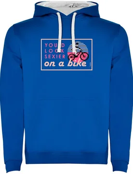 Felpa Con Cappuccio Sexier On A Bike Two-colour Royal Blue / White - Kruskis - FashionsVida