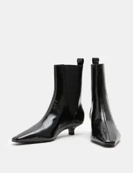 Patent Chelsea Kitten Heel Pointed Ankle Boots Black female