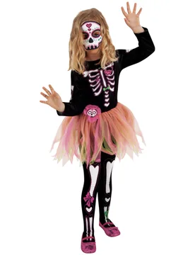 Miss Día de los Muertos-Kostüm für Mädchen Halloweenkostüm schwarz-weiss-pink - female - RUBIES FRANCE - FashionsVida