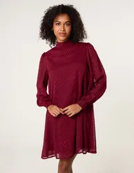 High Neck Shift Dress - 12 / BERRY - female