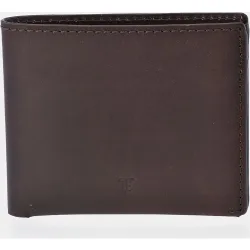 Cartera tipo americano de piel mate marrón con logo grabado