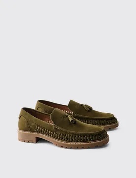 Mens Faux Suede Weave Track Sole Loafer - Green - Size Uk 7 - boohooMAN - FashionsVida