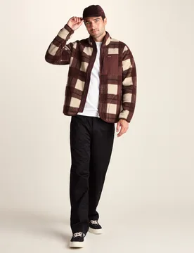 Haxwell Mens Sherpa Fleece - Chestnut Brown Check - Size Large - TOG24 - FashionsVida