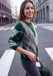 Street One Pullover mit Rundhals und Argyle-Muster female Grün