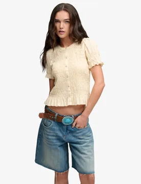 Superdry Damen Kurzärmeliges Smock-oberteil Yellow - Größe: 36 - 49.99 - FashionsVida
