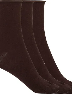 Pack de 3 pares de calcetines de mujer de algodón lisos con puño roulé - Punto Blanco - FashionsVida