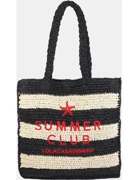 Bolso efecto rafia a rayas con bordado en 3D - Lola Casademunt - FashionsVida