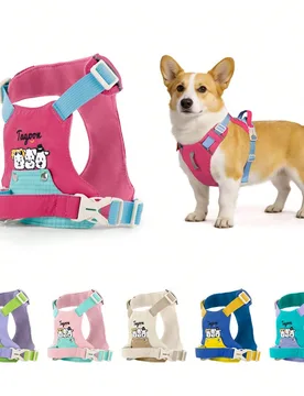 Arnés de pecho bordado con perro con asa y anilla en D, arnés de pecho para mascotas fácil de usar, ajustable con tiras reflectantes, adecuado para - Shein - FashionsVida