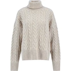 Jersey de mujer de punto grueso con corte ligeramente amplio y cuello acanalado con diseño de espiga