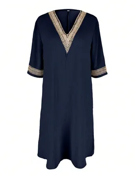 Vestido casual de mujer de manga corta con cuello en V de encaje, primavera/verano M - Shein - FashionsVida
