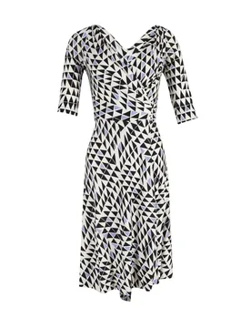 Women's Preloved Penna Geometric Print Wrap Dress in Multicolor Silk Size: 8 - Multicolor - Size: 8 - Diane von Furstenberg - FashionsVida