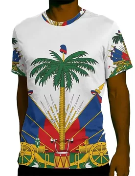 Men's Casual 3D Printed Graphic T-Shirt Featuring Haiti National Emblem Design Summer Loose Oversized Short Sleeve Top - Aliexpress - FashionsVida