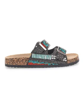 Ciabatte nere con fibbie e decorazioni etniche 14178 37 - PRIMA RIGA - FashionsVida