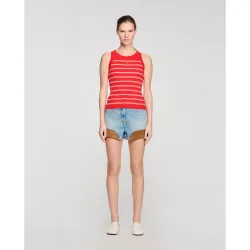 Camiseta de mujer con tirantes a rayas de punto fino acanalado con logo