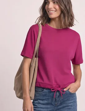 T-Shirt mit Rundhals im Silk-Look female Pink - Street One - FashionsVida