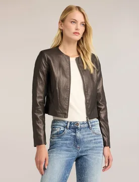 Chaqueta de mujer sin cuello con cremallera corte corto ajuste regular - Motivi - FashionsVida