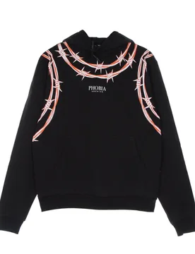 Felpa Leggera Cappuccio Uomo Orange Barbed Wire Hoodie Black/orange - PHOBIA - FashionsVida